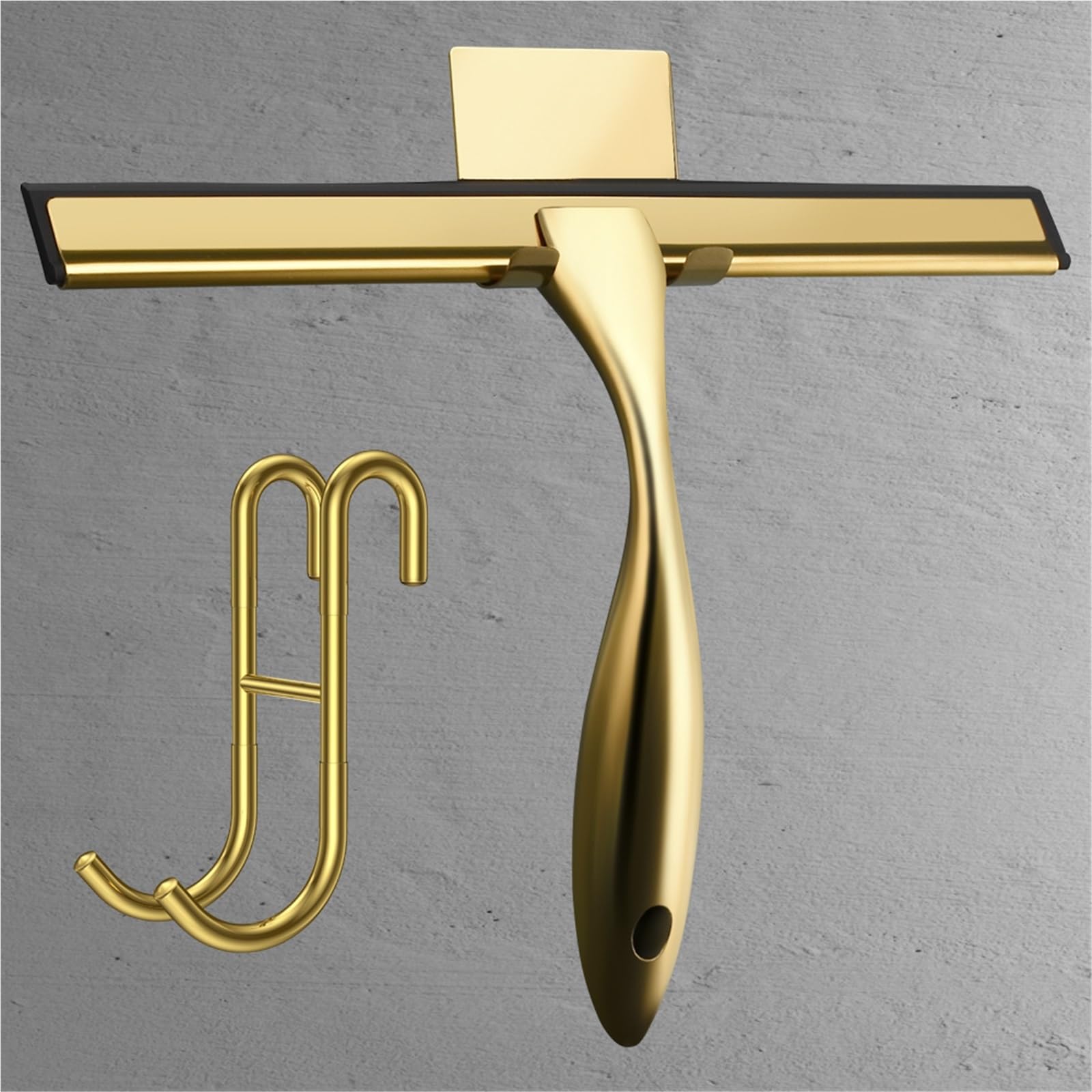 Limpiacristales Ducha Escobilla de Goma Dorada Acero Inoxidable 10 Pulgadas for Ducha, Puerta Cristal, Coche, Cocina, baño con Ganchos