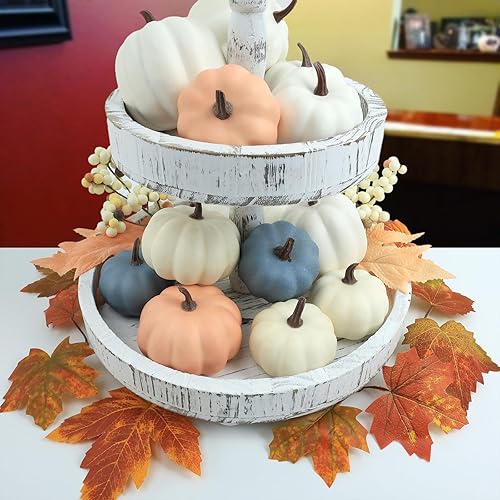 Miniatura 7 de Artgar Decoración de calabaza de otoño, calabazas de espuma falsas, 11 piezas de mini calabazas con hojas de arce y bayas para otoño, Halloween,