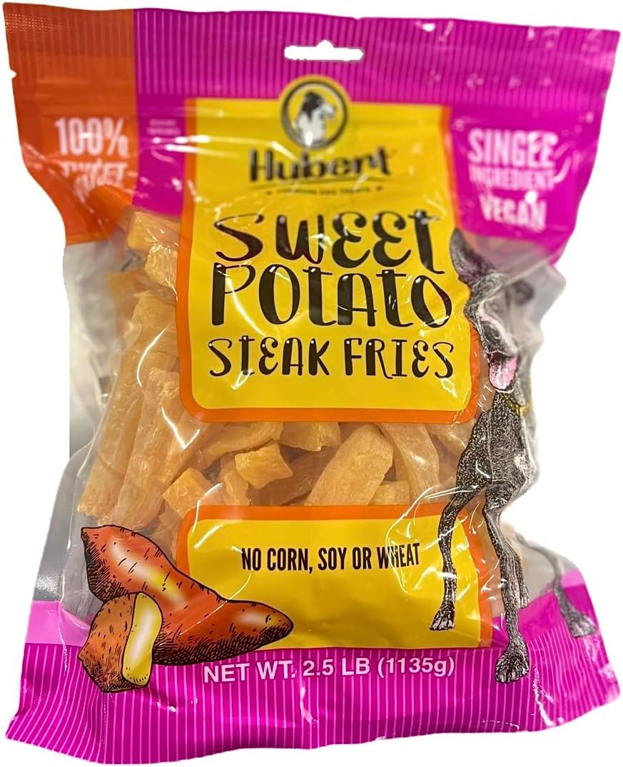 Hubert Pet Gourmet Vegan Sweet Potato Steak Fries, Single Ingredient Natural Dog Treats, 2.5 lb Super Value Bag
