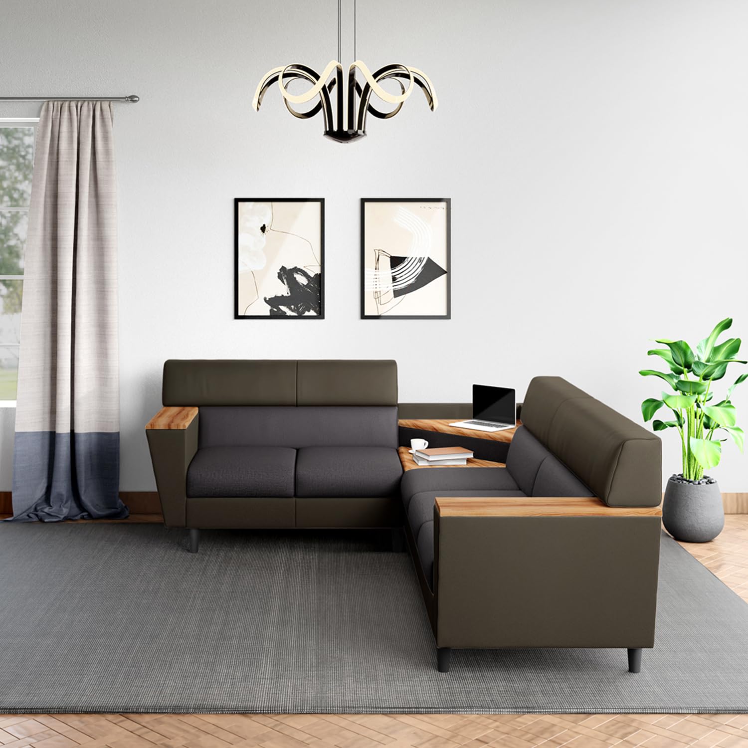 GODREJ INTERIO Sofa Vertex 5 Seater (L Shape RH) Fabric and Synthetic