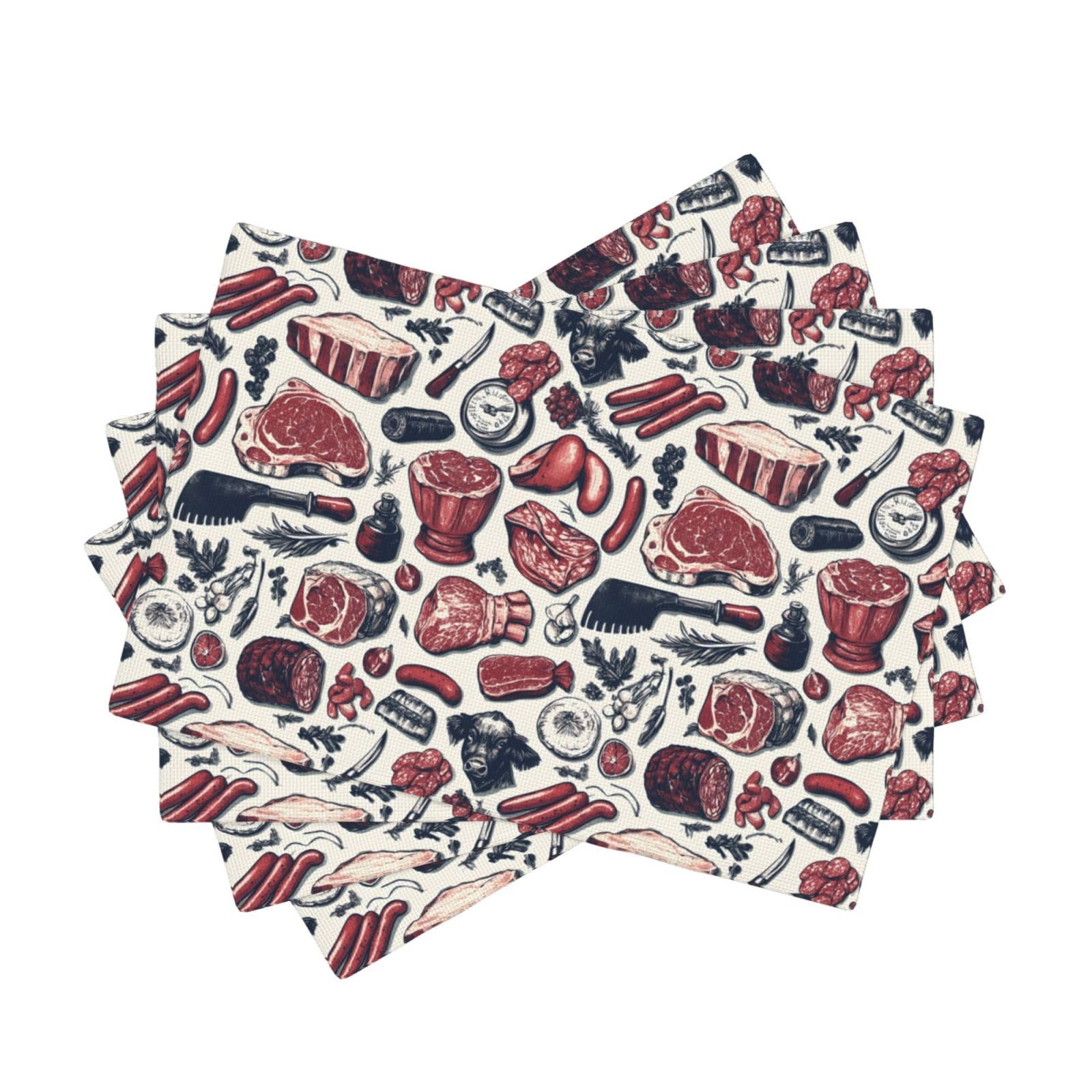 Sets de table motif viande rouge pour décoration de fête et repas de famille