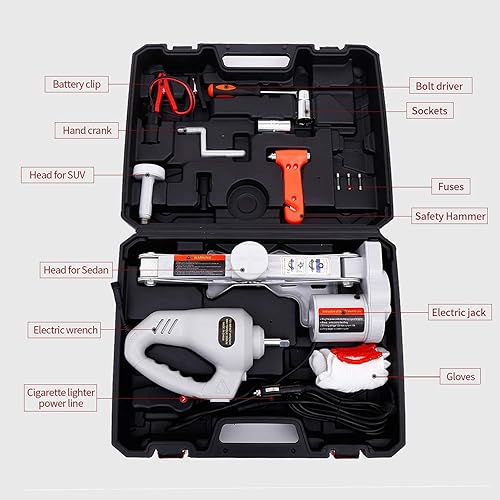 Miniatura 8 de Kit de gato eléctrico para automóvil de 12V con tijera eléctrica con capacidad de 3toneladas para cambio de neumáticos y emergencias de carretera,