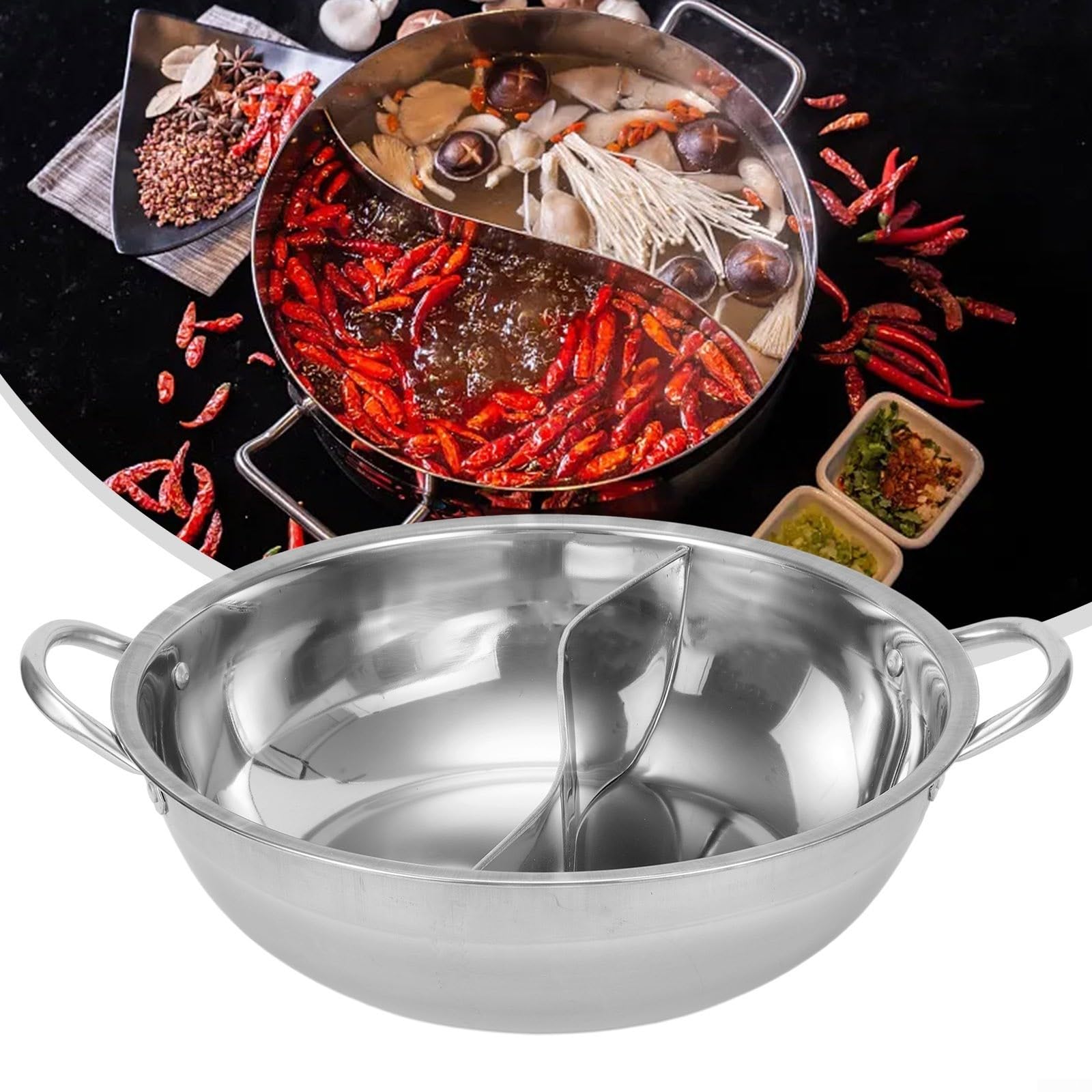 VRTYVEYBB 28Cm Stainless Steel Hot Pot With Divider,Double-flavor Shabu Shabu Pot,Dual Sided Soup Cookware For Induction Cooktop Gas Stove(30cm)