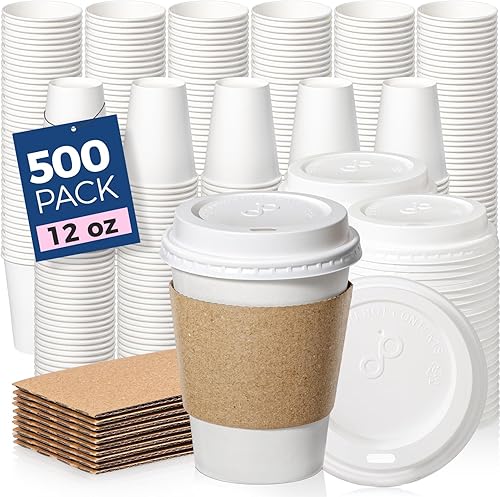 Miniatura 8 de Fit Meal Prep Paquete de 500 tazas de café desechables de 16 onzas con tapas, fundas, a prueba de fugas, tazas de café con tapas, tazas de papel