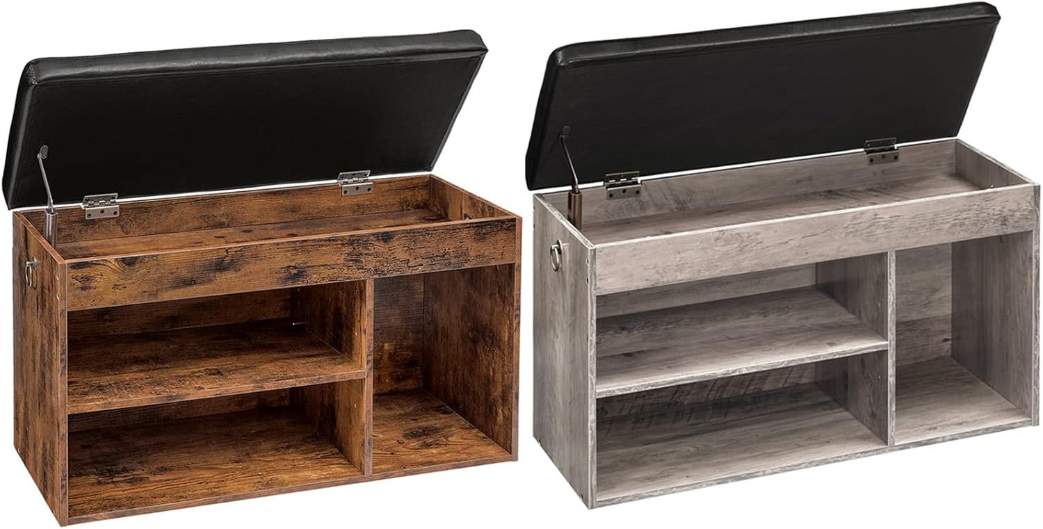 HOOBRO Shoe Storage Bench with Padded Cushion, Entryway Bench with Flip-Open Storage Box and Adjustable Shelf, Shoe Rack with Hidden Compartment, for Entryway, Living Room, BF-BG40HX01
