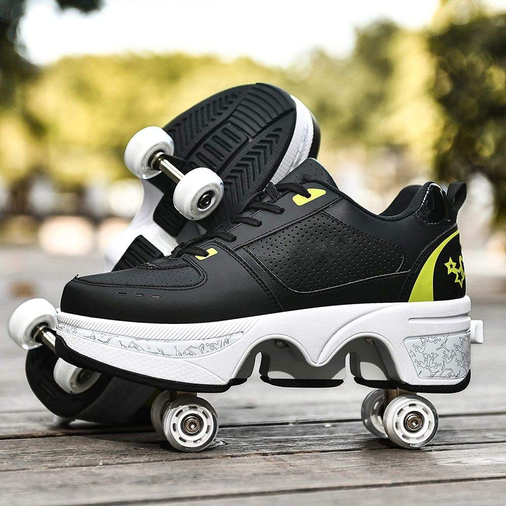 Roller Skates Verstellbar, Quad-Rollschuh Stiefel Skateboardschuhe, Rollen Schuhe Sportschuhe Laufschuhe Sneakers Mit Rollen Unisex Kinder,33