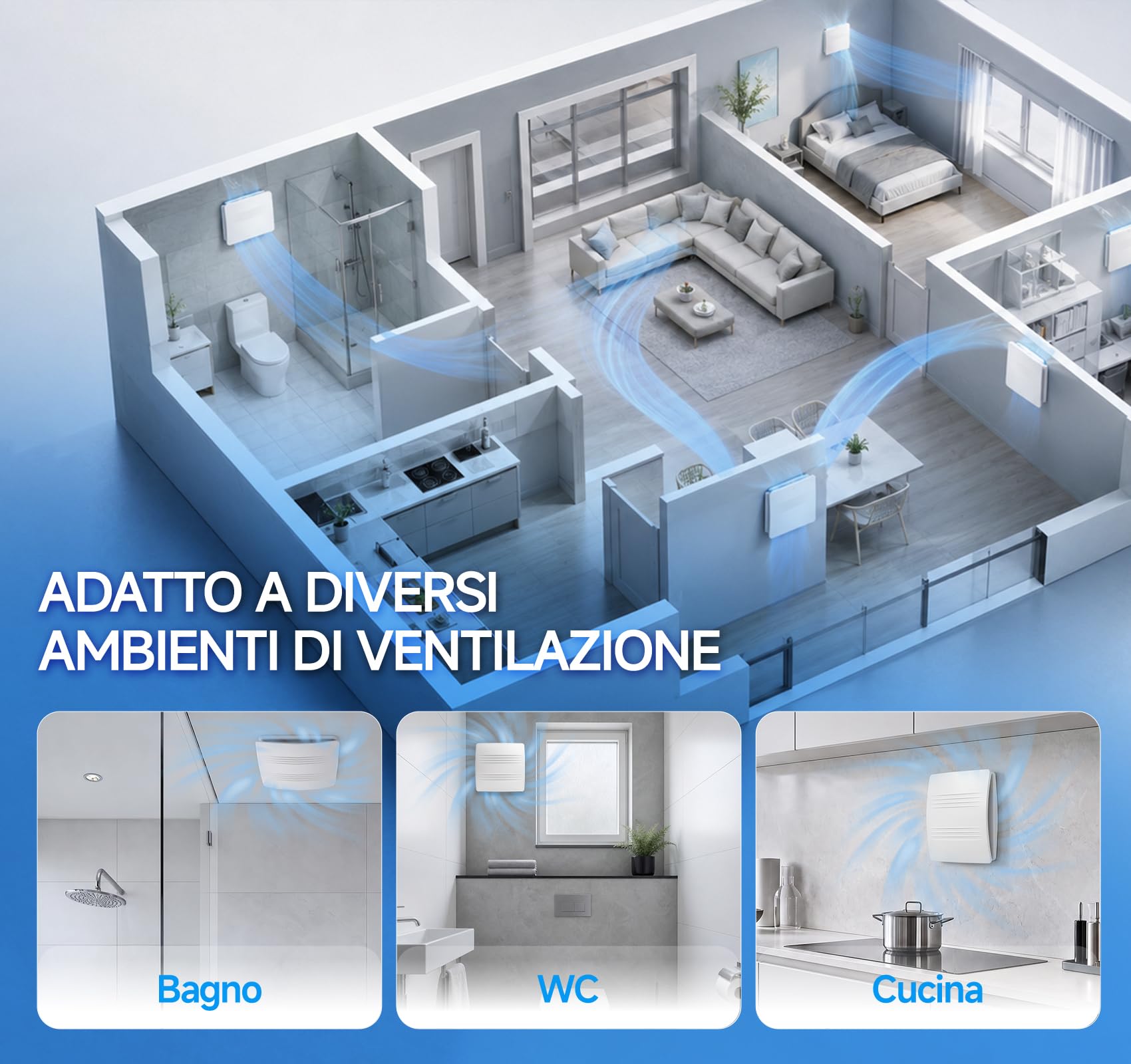 MOCINE Aspiratore bagno 100 mm con temporizzazione | Tempo di funzionamento regolabile su 6 livelli con display integrato, ventilatore WC silenzioso contro umidità e odori