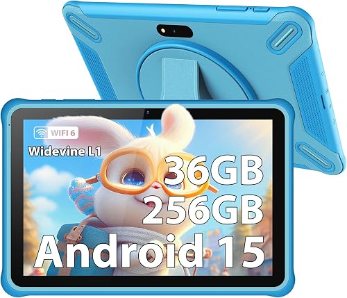 PIXGOOD Tablet para niños 10 Pulgadas, 36GB RAM 256GB ROM (SD expandible), Android 15.0, Control Parental, Pantalla HD IPS, 5MP+2MP, WiFi, Bluetooth, Tablet educativa(Azul)