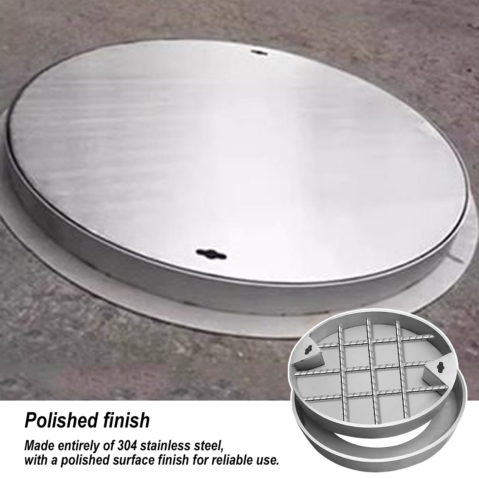 Tapa Arqueta, Tapa Arquetade Tipo Oculto, Nervaduras de Refuerzo de Doble Capa, Orificios para Asas, Convenientes para el Mantenimiento Diario(60cm/24in)