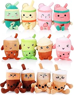 12 Pack 5 Inch Boba Tea Plush Pillow Bubble Tea Plush Cup Shaped Pillows Boba Bubble Tea Keychain Mini Boba Stuffed Animal Small for Wallet Backpack Purse, Bubble Lovers Birthday Party Favors (Lovely)
