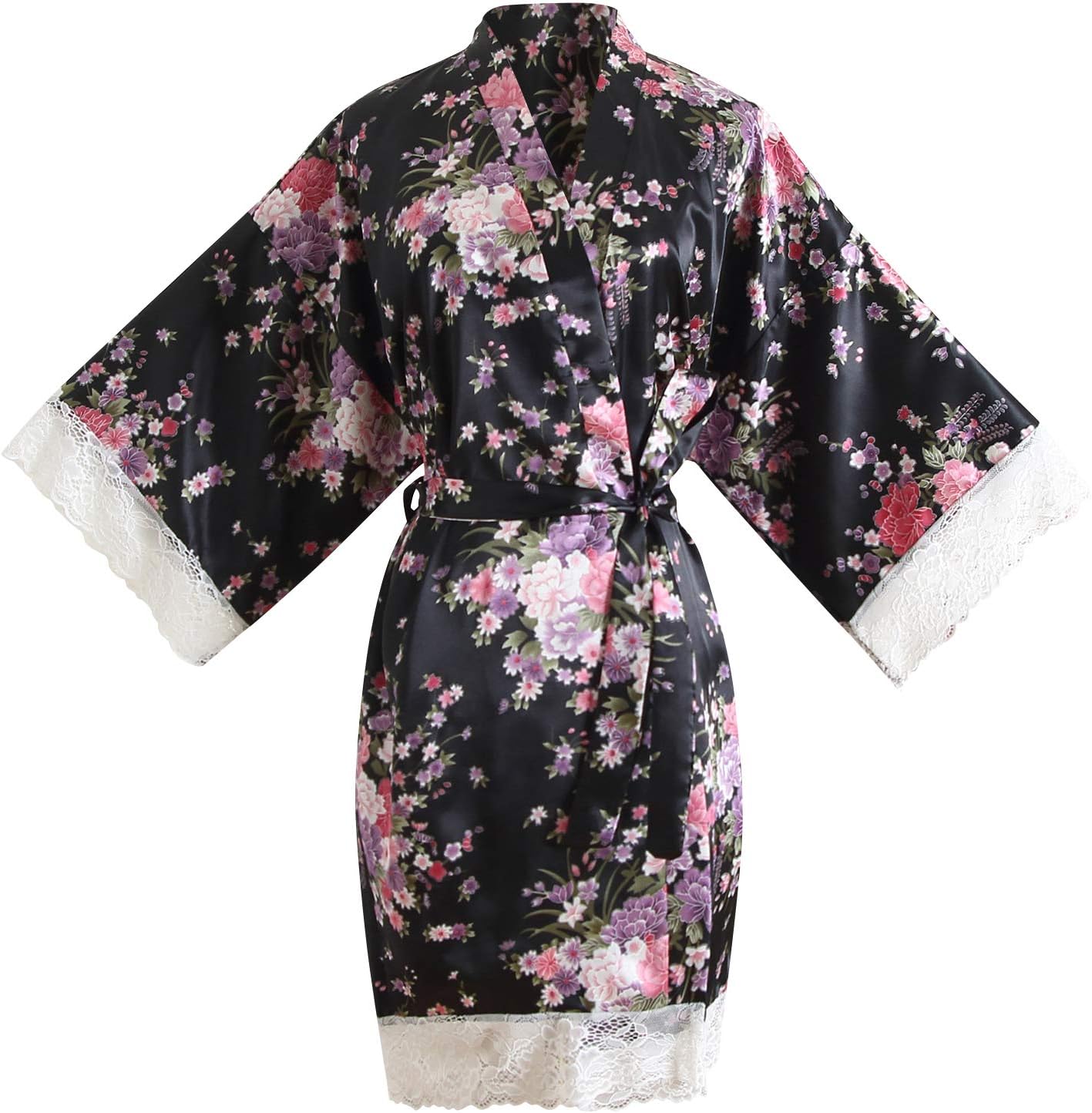 Kimono Donna Vestaglia Seta Fiori Di Geisha - Accappatoio Elegante, Pigiama, Taglie S-2XL - Foto 4