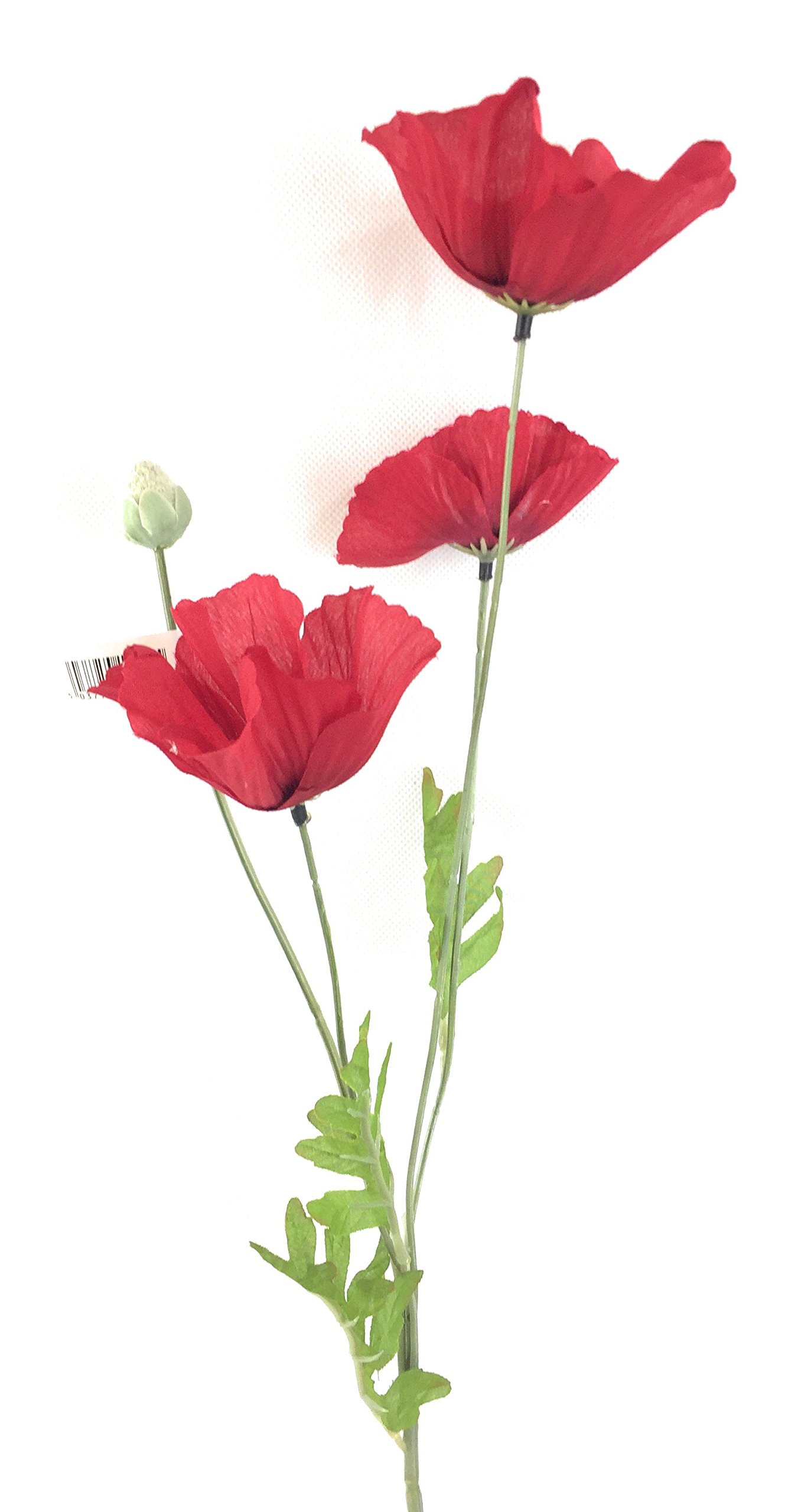 CB Artificial Bright Red Poppy Stem - 3 Flowers + 1 Bud - Remembrance Day