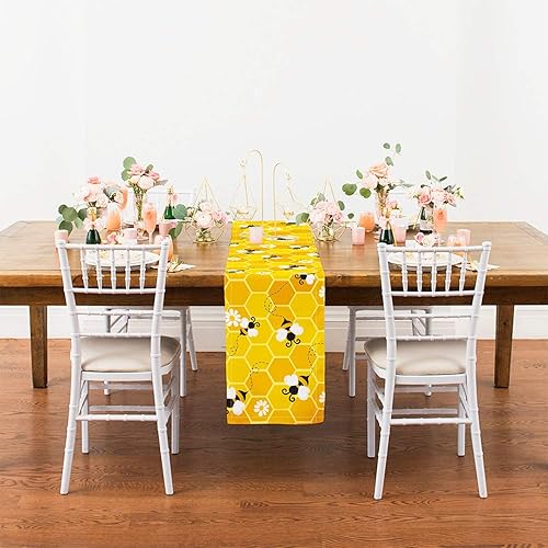 Miniatura 5 de Camino de mesa Bumble Bee, panal de abeja amarillo colmena para mesa de tocador, decoración de tela de mesa de primavera y verano para restaurante,