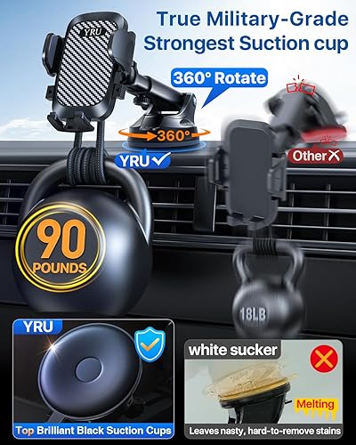 Miniatura 2 de YRU Verdadero soporte de teléfono de automóvil de grado militar [succión de rotación de 360°] 2026 Ultimate Car Phone Mount 【90 libras más seguro
