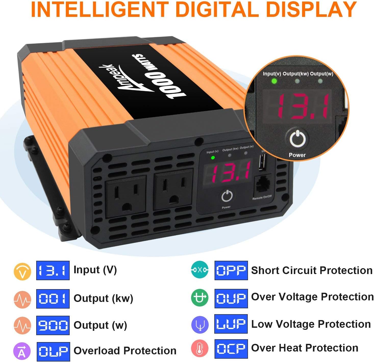 Flash Sale Buy 1 get 1 Ampeak 1000W Inverter with Dual AC Outlets 2.1A USB Inverter 12v to 110v Digital Display 12v Power Inverter Black Friday Sale 2022 Ampeak 1000W Inverter with Dual AC Outlets 2.1A USB Inverter 12v to 110v Digital Display 12v Power Inverter