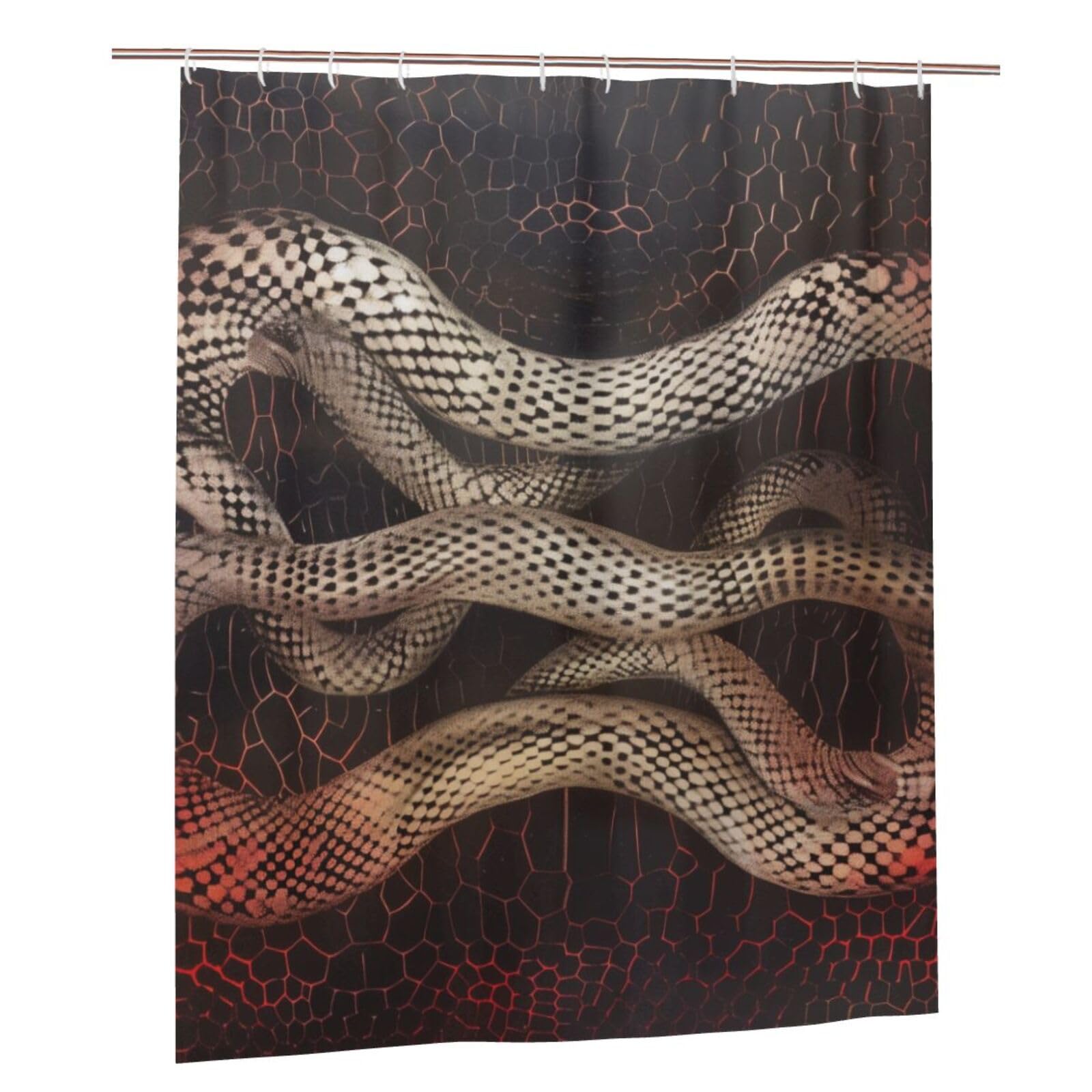 BWWHCCTI Serpentine Printed Shower Curtain With 12 Plastic Hooks Opaque Quick Drying Waterproof Shower Curtains Sets For Bathroom 152x183 Cm