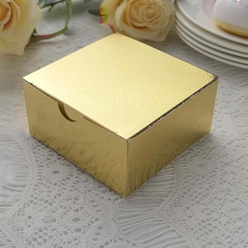 Efavormart - 100 cajas doradas para tartas de 4 x 4 x 2 pulgadas para dulces, cajas de regalo de fiesta, para despedida de soltera, boda, fiesta