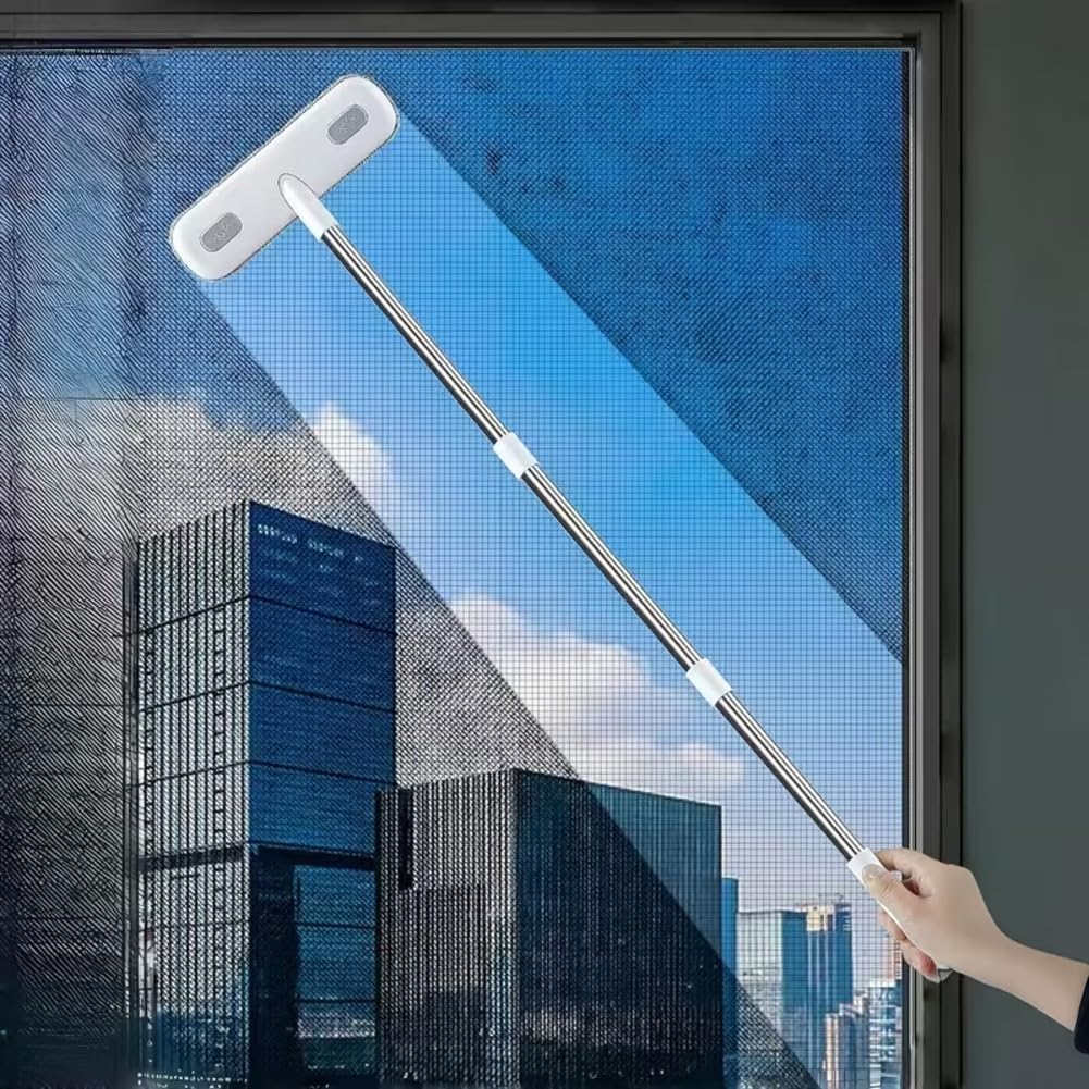 Boolavard Magic Window Cleaning Brush with a Telescopic Handle, Screen Cleaning Tool, Reusable Pet Hair Remover, Household Window and Door Cleaning Brush, Cleaning Supplies, Cleaning Tools