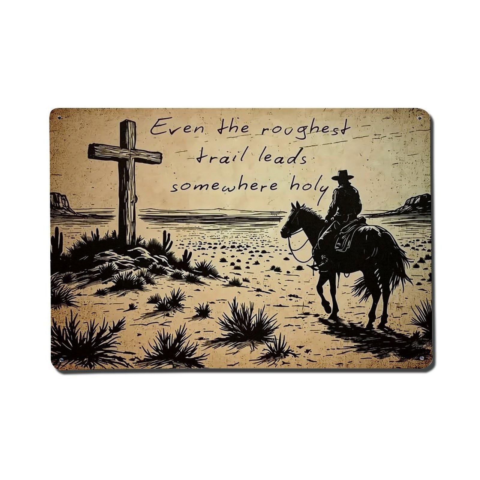 Jdfenggu Vintage Cowboy Horse Desert Cross Quote Retro Metal Tin Sign, Metal Poster For Bar, Home, Man Cave, Kitchen, Laundry Room Art Decor 8X12 Inch