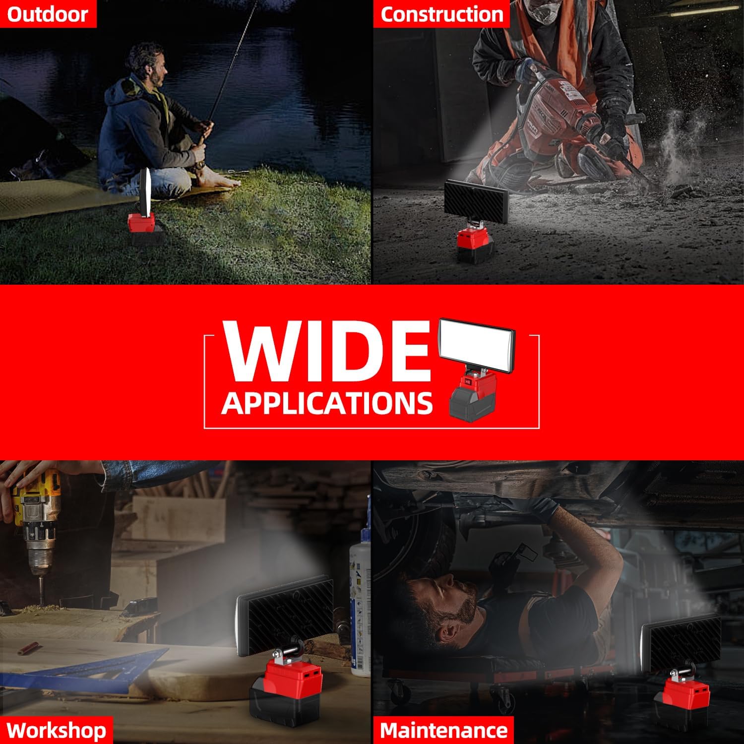 8" Cordless LED Work Light for Milwaukee M18 Battery, Two Levels Adjustable FloodLight up to 90W 5400 Lumens with USB Charging Port, Portable LED Flashlight for Work, Camping, Outdoor(No Battery)