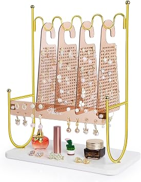 Keebofly Amber Arcylic & Electroplated Gold Earring Organizer Holder for Girls, Tweens & Women - 900 Holes Jewelry Display Stand with Warm Radiance for Studs, Hoops, Dangles - Modern Vintage Gift