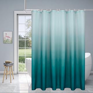 Ombre Shower Curtains for Bathroom Fabric Water Resistant Decorative Shower Drapes, Teal, 60 X 72 Inch