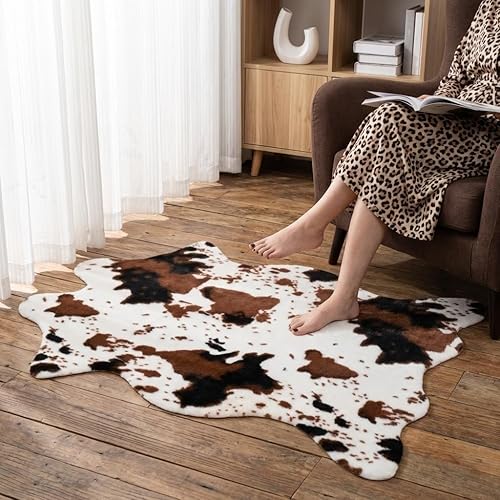 MustMat Cow Print Rug,Faux Cowhide Area Rug for Bedroom,Nursery,Living Room,Western Party Decorations 2'6''×3'7''