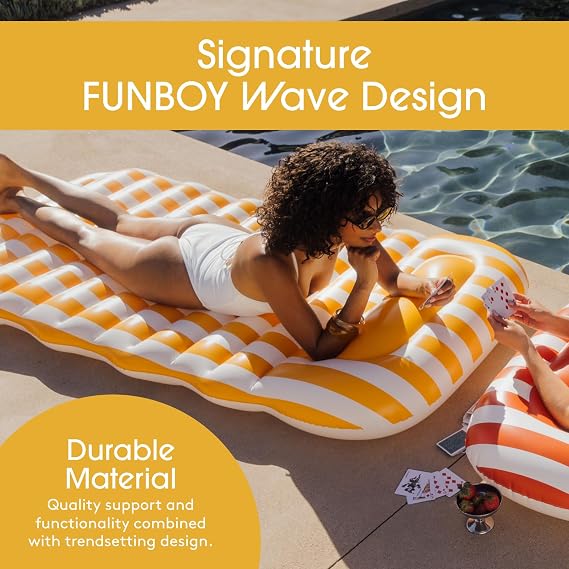'FUNBOY Cabana Striped Flat Lounger Pool Float with Built-in Pillow 70'' for Adults Swimming Pool Accessories & Tanning Pool Float for Pool Party & Summer'