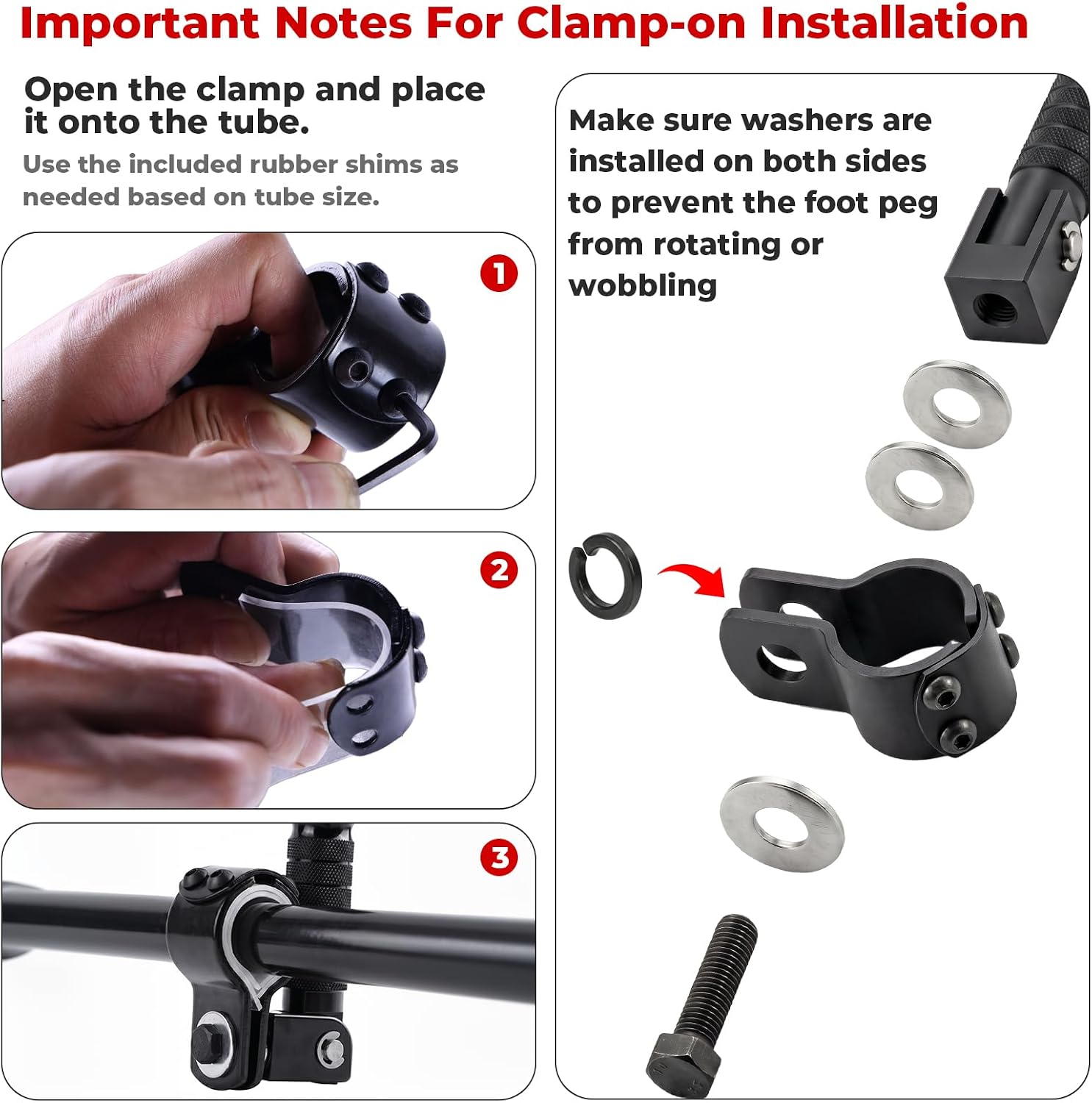 2-in-1 Clamp-On & Bolt-On Foldable Foot Pegs, Motorcycle Foot Pegs with Removable Pipe Clamps, M8 Mount or 26–32mm Tube Fit, for E-Bike, Mini Bike & Custom Builds （1 Pair, Anodized Blue)