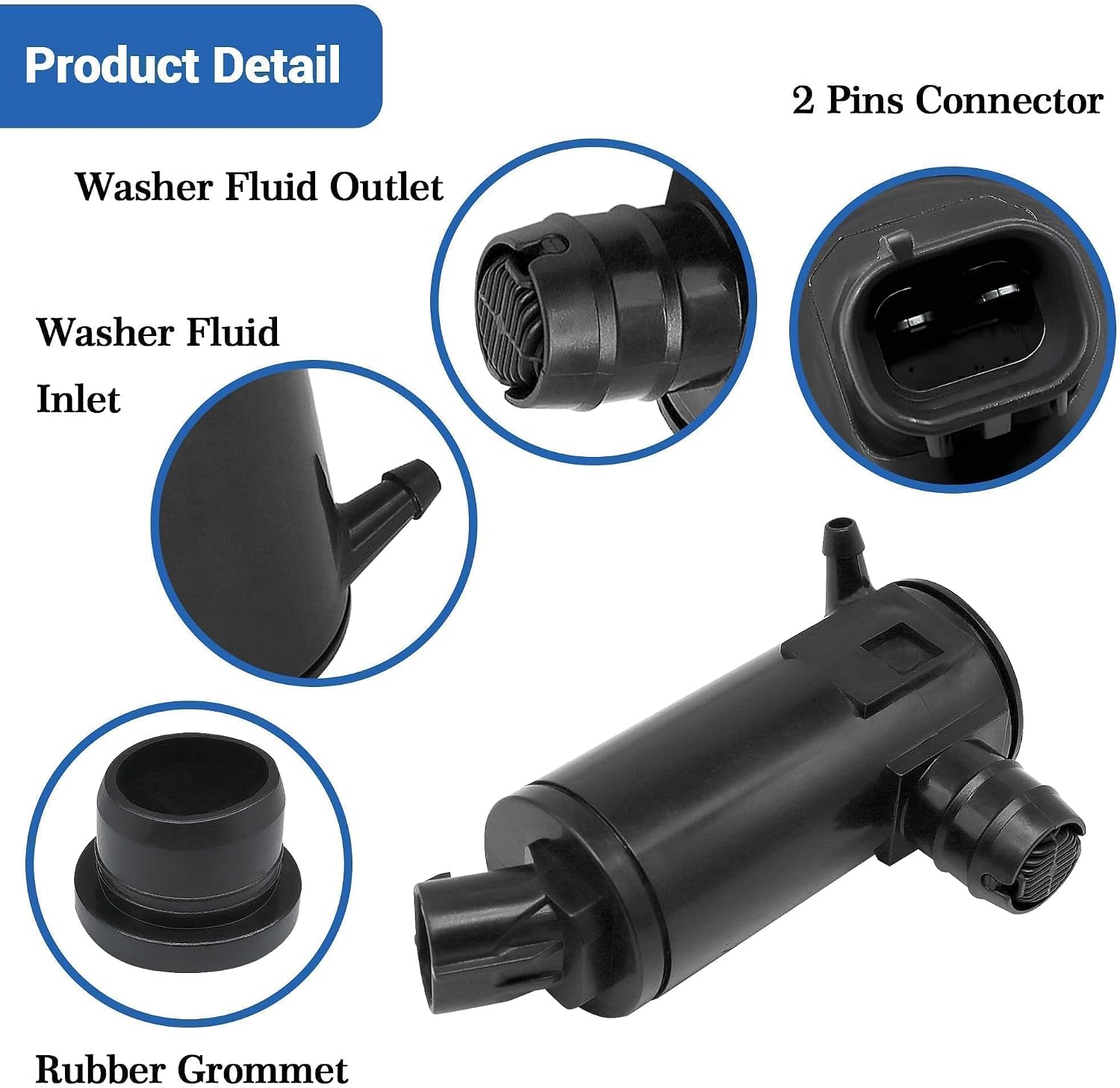 Windshield Washer Pump 2Pin 12V Compatible with Toyota Camry Tacoma Avalon Corolla for Hyundai Sonata Replace # 85330-0K011 853300K011