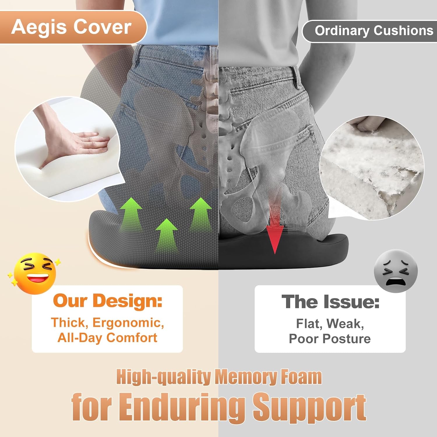 Car Seat Cushion with Lumbar Support for Long Driving Truck RV, 3" Lift Breathable Ergonomic Memory Foam Cushion for Hip, Coccyx, Sciatica, Tailbone & Lower Back Support Van Office Chair (Embroider)