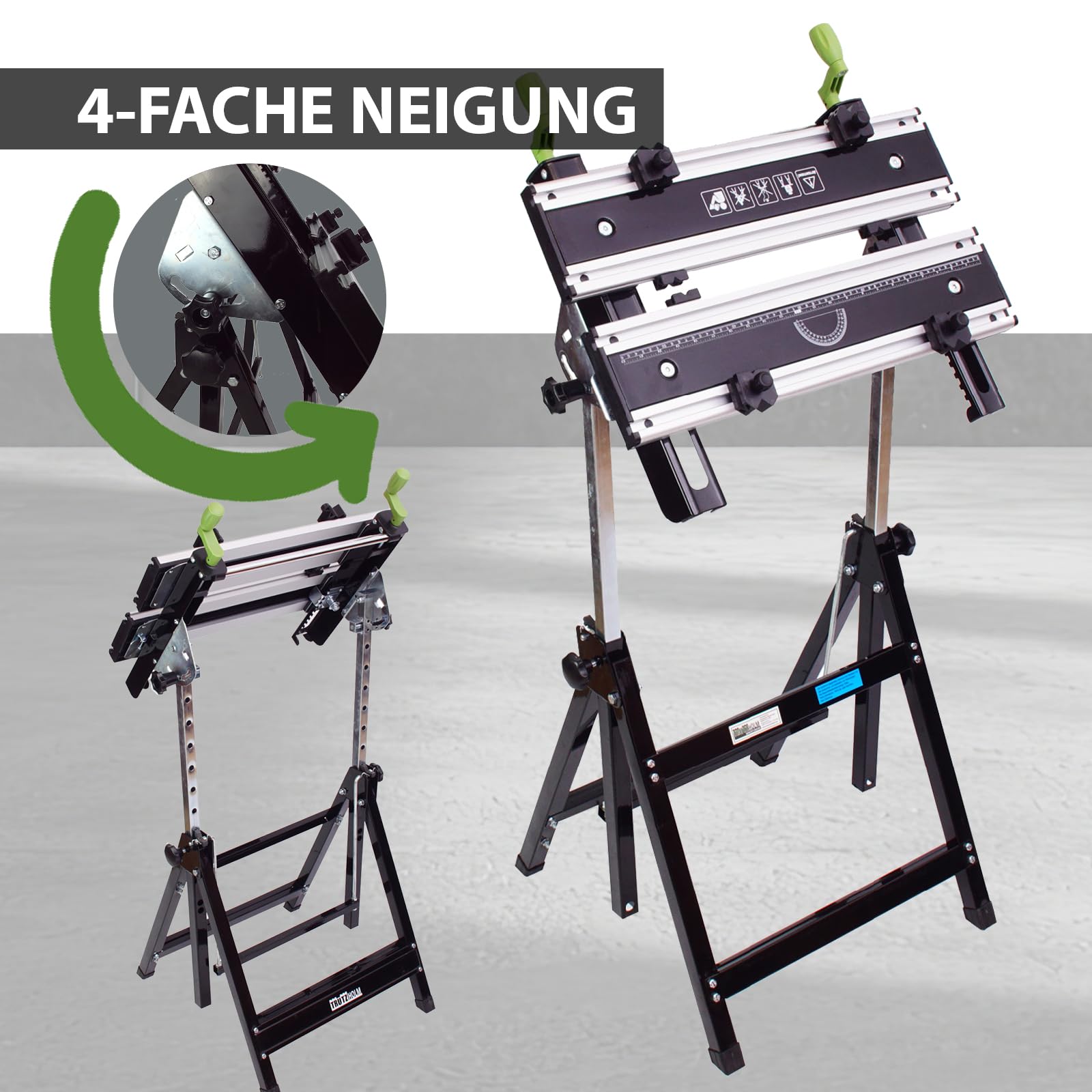 2 x TRUTZHOLM Werkbank klappbar höhenverstellbar – Premium Multifunktionswerkbank aus Alu/Stahl, 7-Fach verstellbar, 100 kg Tragkraft, mobiler Arbeitstisch für Werkstatt & Hobby