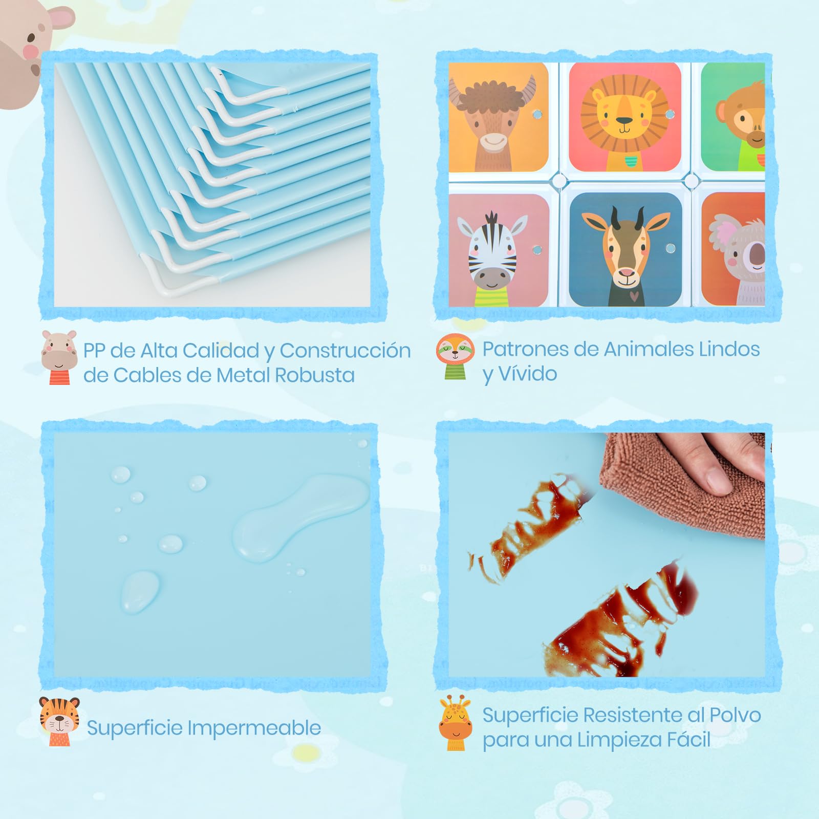 GOPLUS Armario Infantil Modular 12 Cubos 2 Barras Colgar Estante Animales Juguetes Zapatos Habitación Azul