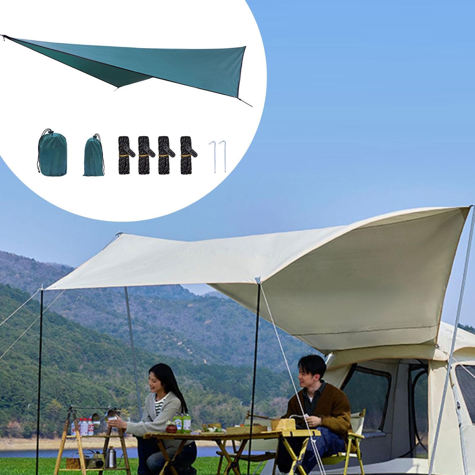 Camping Tarp Hammock Canopy Sun Protection Large Tent Tarp Awning Rain Awning for Fishing, Backyard, Traveling Picnic Outdoor, Dark Green