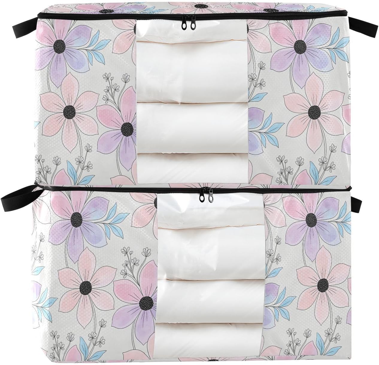 2 Pack Sheet Cube Bed Sheet Organizer Stackable Bohemian Pink Flowers Closet Storage Bags Foldable Storage Boxes With Lids Bedroom Organizer S