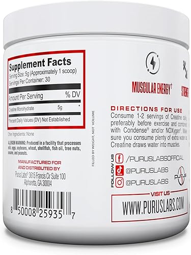 Miniatura 7 de Purus Labs Foundation Series Creatina en polvo  Creatina micronizada 100% ultra pura para fuerza, masa, potencia, recuperación  30 porciones (sin