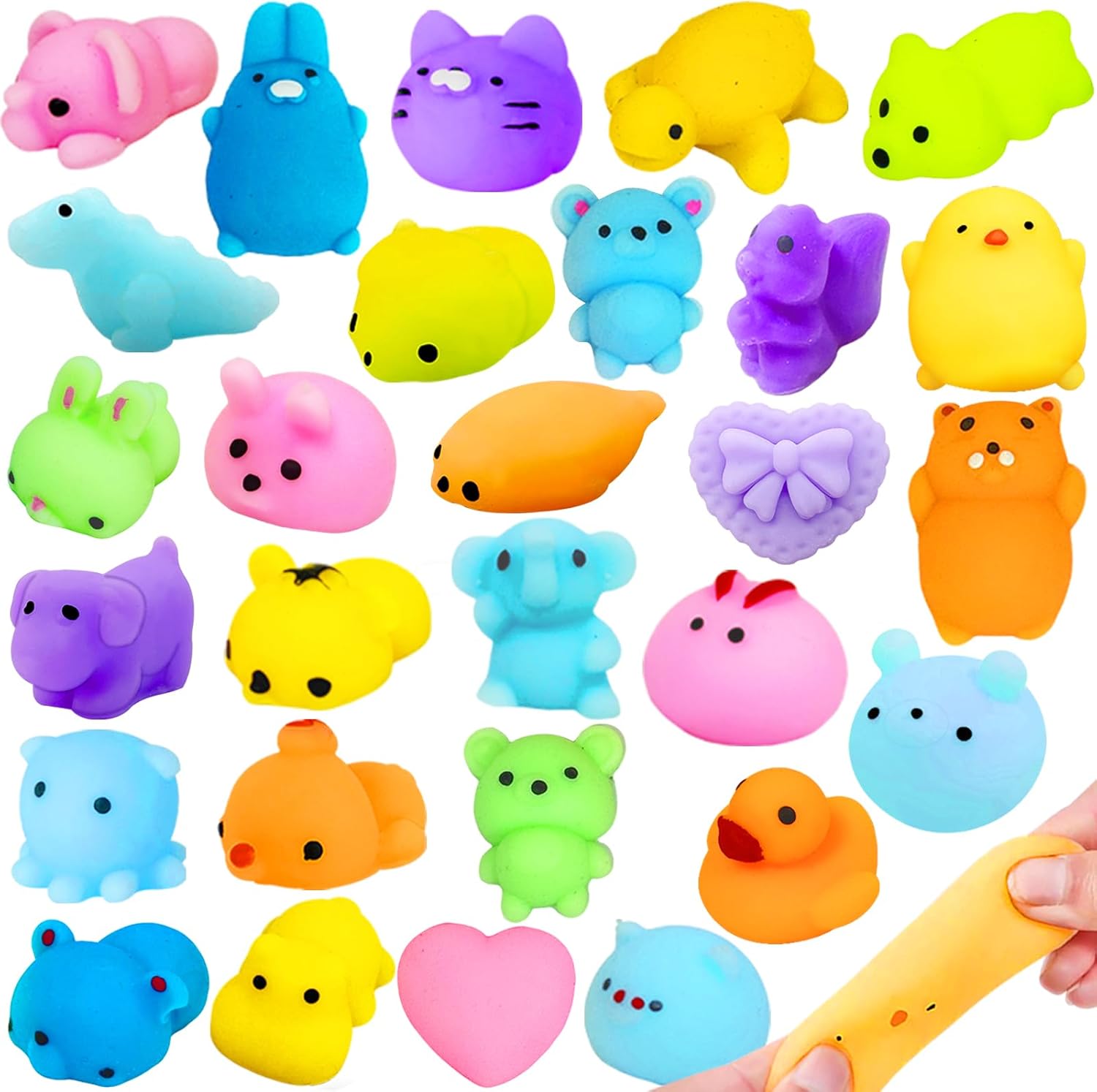 28 Pack Random Mochi Squishies Toys Party Favors for Kids Toddlers, Stress Relief Squeeze Fidget Toys for Boys Girls Goodie Bags Pinata Stuffers Treasure Box Birthday Gifts Carnivals Classroom Prizes