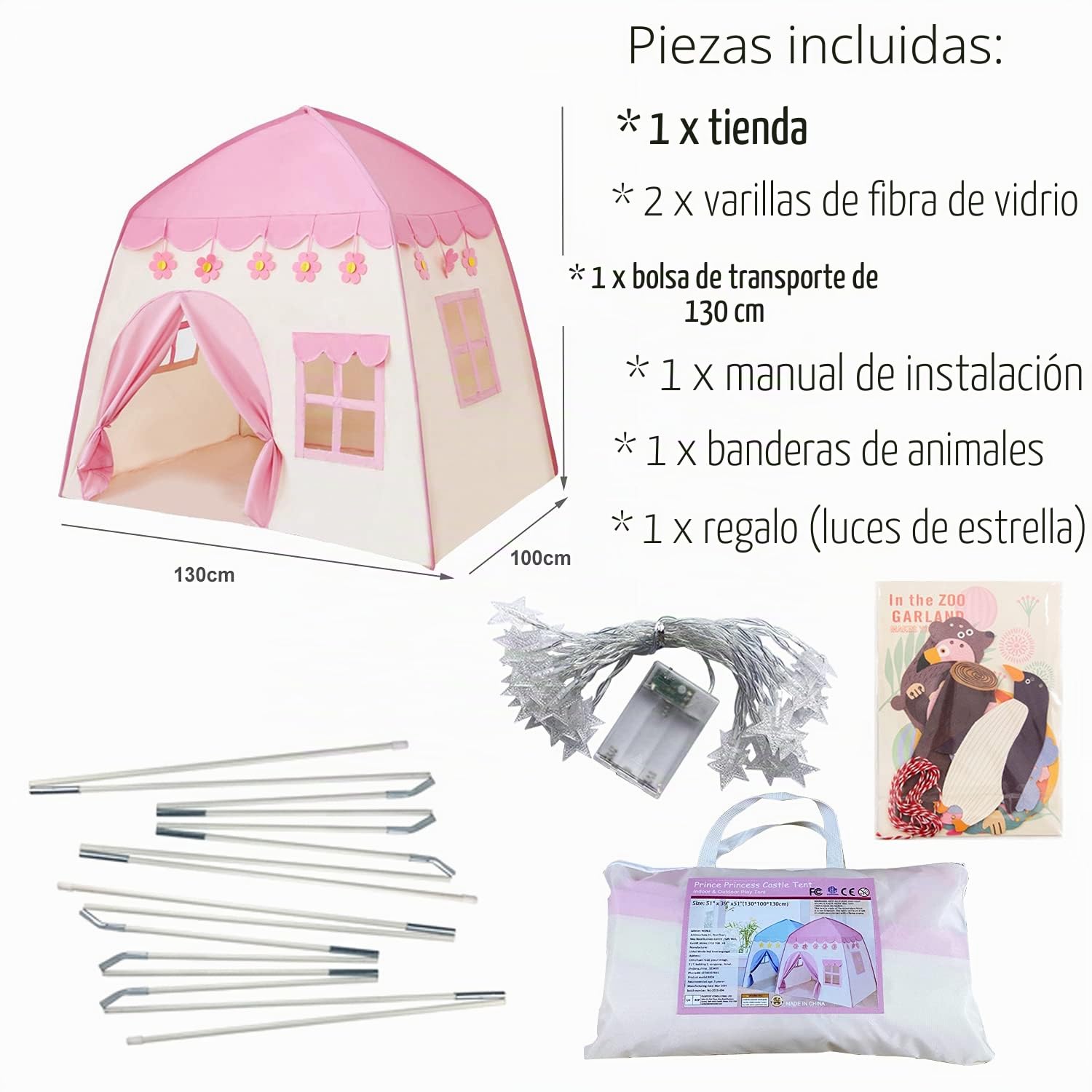 Tienda de Princesa,Carpa para niños 12 meses o más con Luces de Estrellas,Tienda de campaña para niños,Ideal para Jugar en Interiores y Exteriores, Navidad & Cumpleaños Regalos(Rosa)
