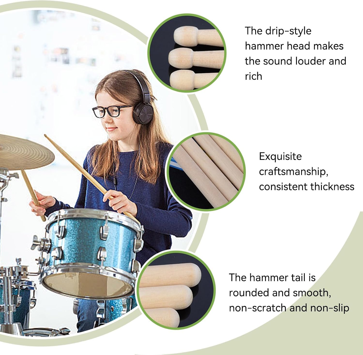 12 Pairs Drum Sticks, Classic Maple Wood Oval Wood Tip Drumsticks for Adults Youth and Beginners for Jazz Drums Electronic Drums Musical Instrument Percussion (5A)