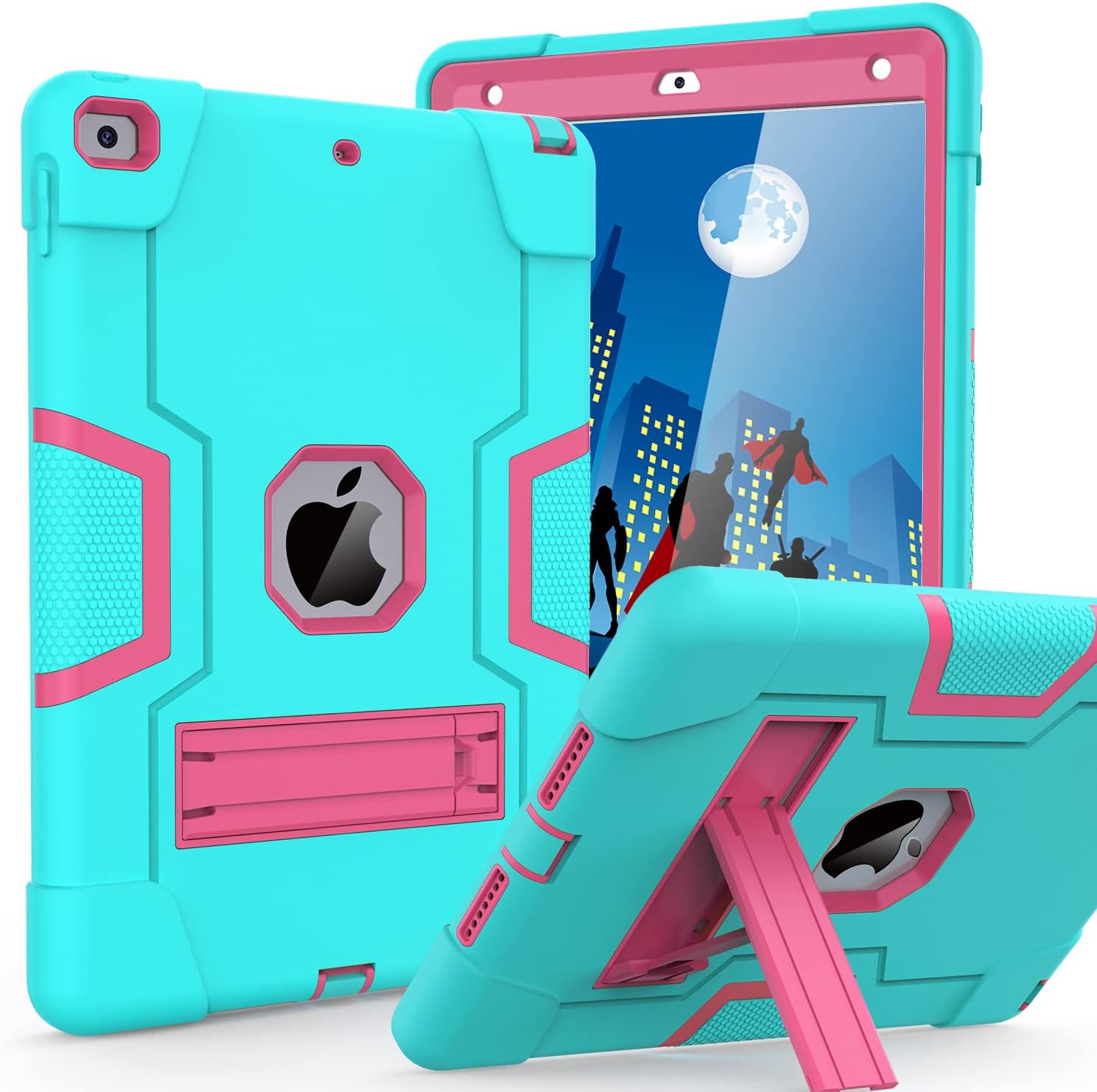 Cantis Case for ipad 9th Generation/iPad 8th Generation/iPad 7th Generation, Slim Heavy Duty Shockproof Rugged Protective Case with Built-in Stand for iPad 10.2 inch 2021/2020/2019, Teal+Rose