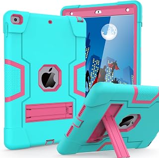 Cantis Case for ipad 9th Generation/iPad 8th Generation/iPad 7th Generation, Slim Heavy Duty Shockproof Rugged Protective Case Built-in Stand for iPad 10.2 inch 2021/2020/2019 (Teal+Rose)