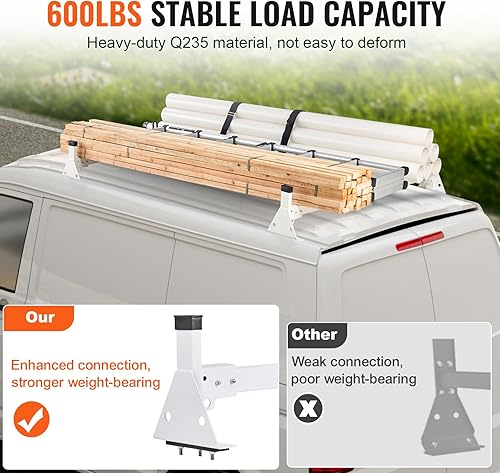 Miniatura 3 de VEVOR Bastidores de escalera de techo para furgoneta de 54 pulgadas, capacidad de 600 libras, portaequipajes de techo de acero resistente para