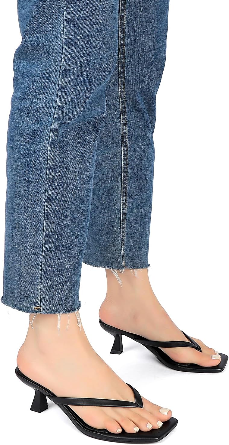 Goderci Kitten Flip Flop Thong Low Heels for Women Square Open Toe Slip On Heeled Sandals