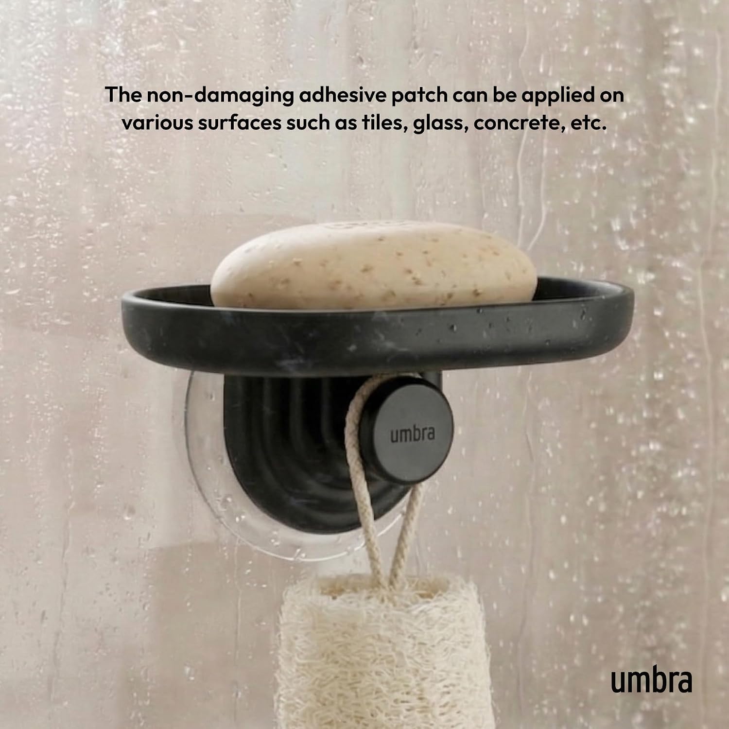 Umbra Nami Soap Dish, Adhesive Bathroom Soap Holder, No Drill, Ocean Black