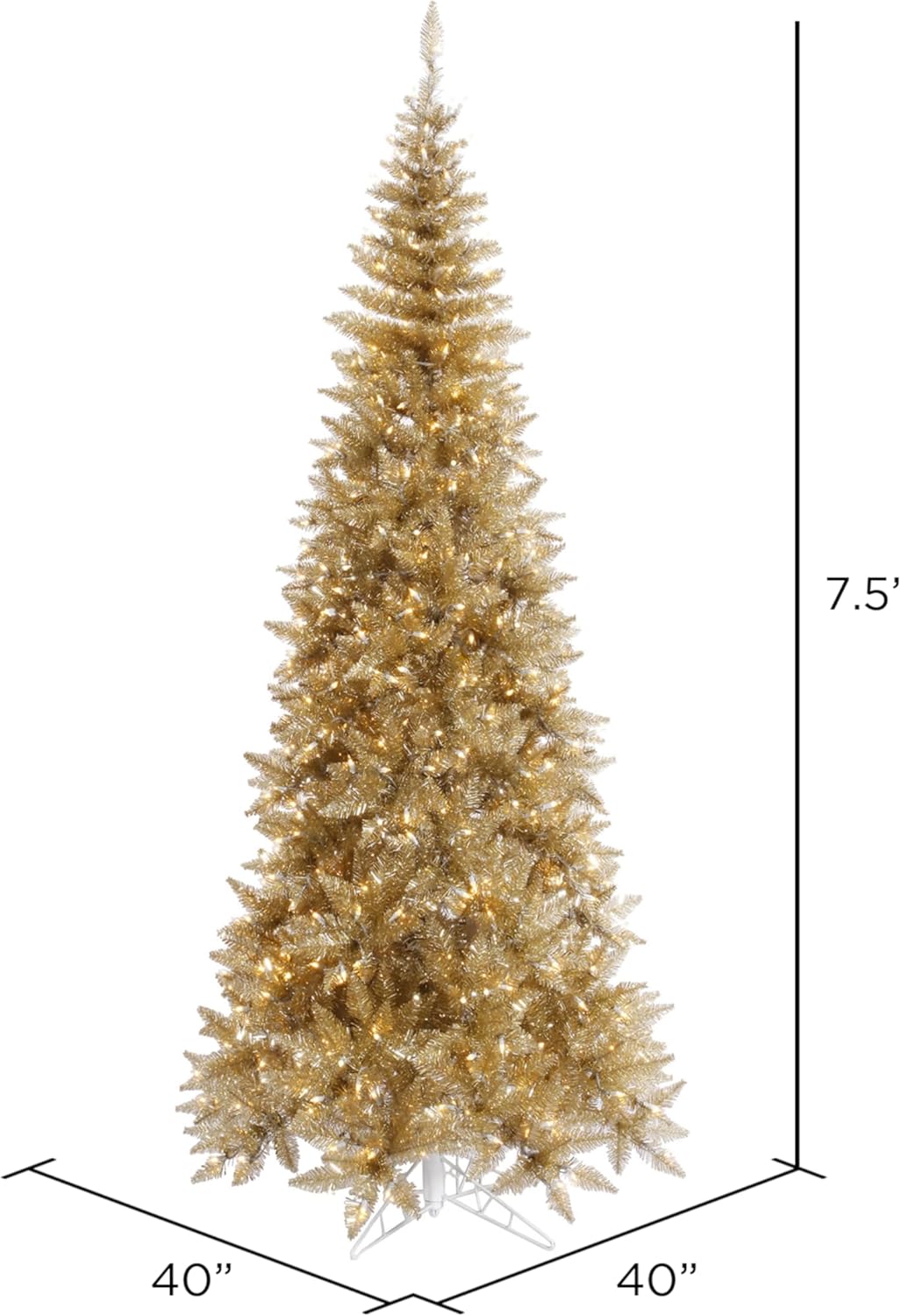 Vickerman 6.5' Champagne Tinsel Fir Slim Artificial Christmas Tree, Warm White Dura-lit LED Lights - Faux Champagne Christmas Tree - Seasonal Indoor Home Decor
