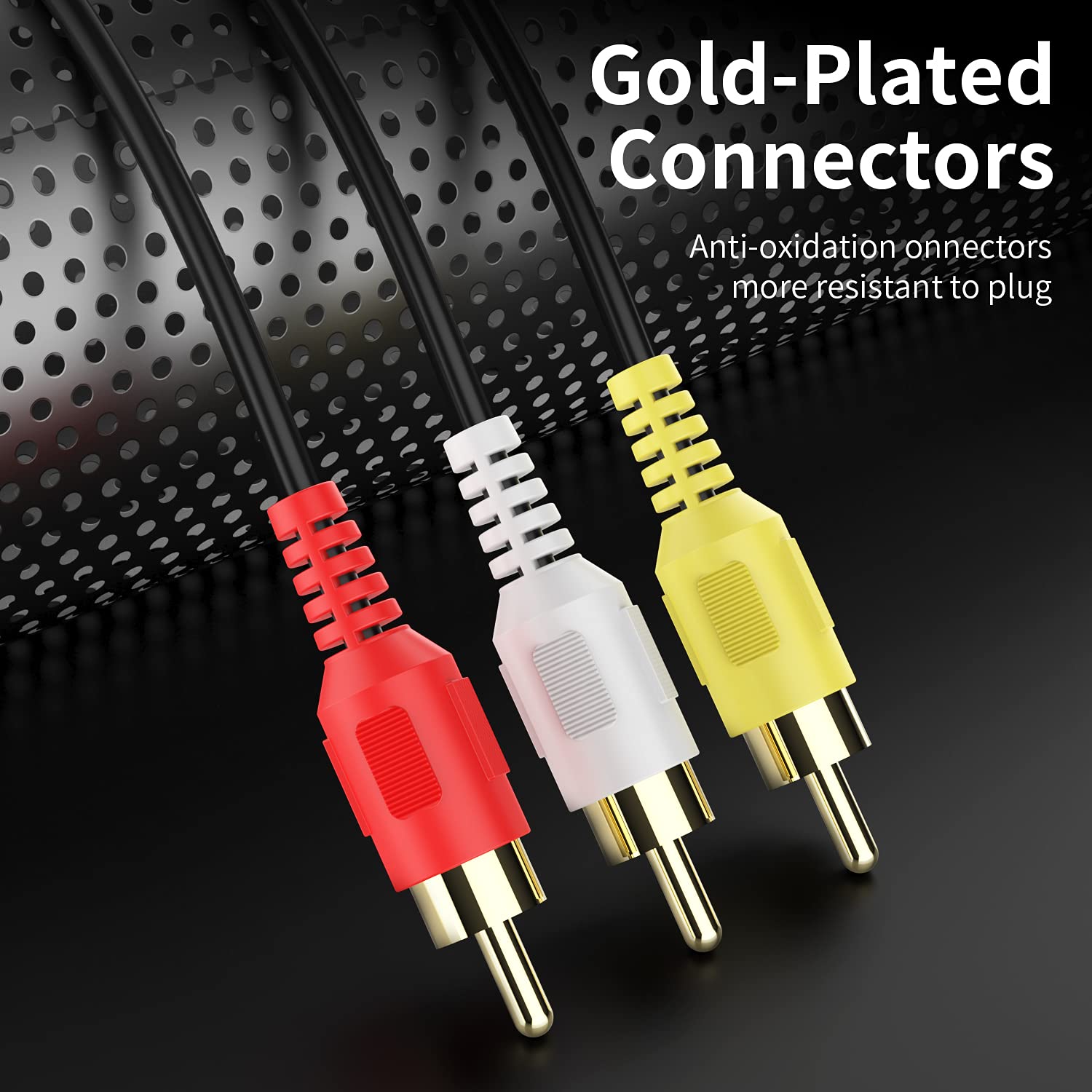 Audio-Video-Cinch-Kabel, 4,5 m, 3 RCA auf 3 Cinch-Verbund-AV-Kabel, kompatibel mit Set-Top-Box, Lautsprecher, Verstärker, DVD-Player, 24 K vergoldet