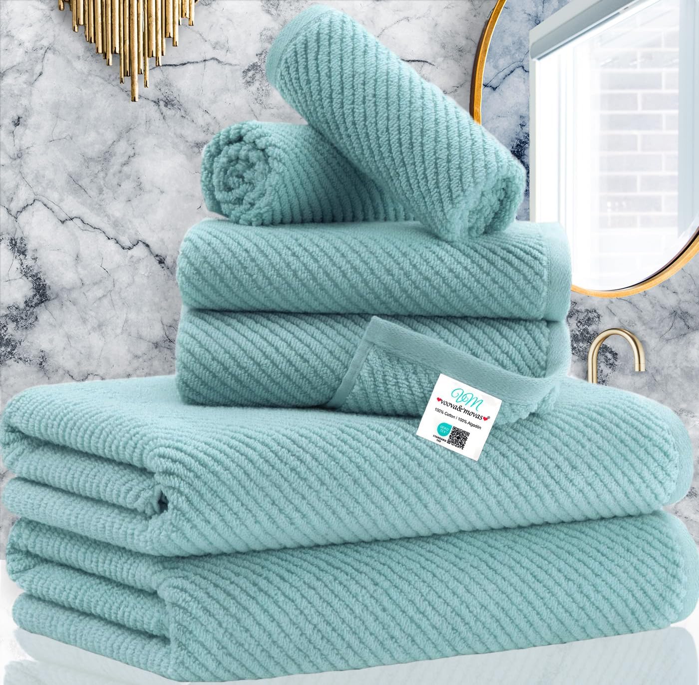 Hawmam Linen Teal Bath Towels and Hand Towels 8Pack 4