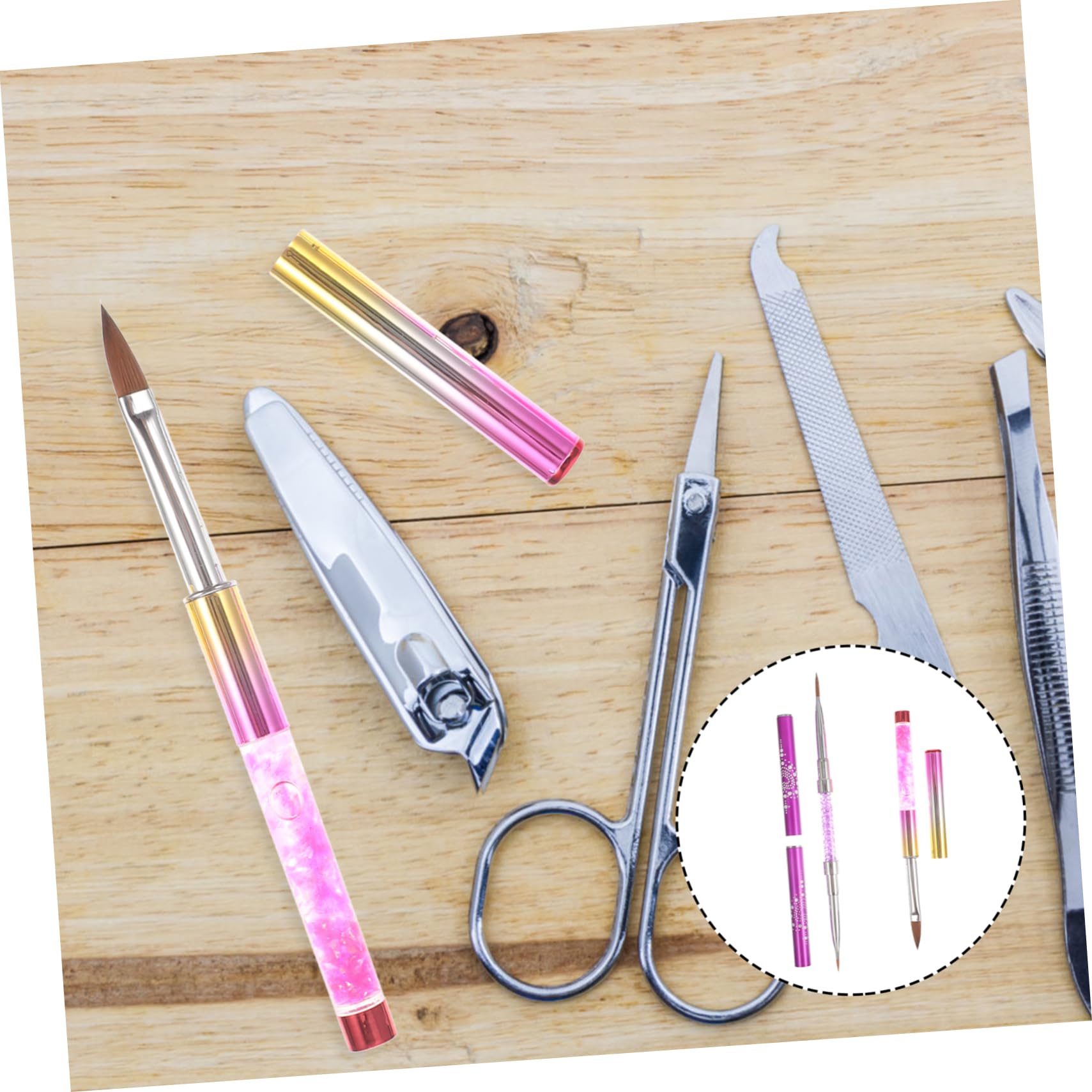 minkissy 5 Set Di Pennelli Per Nail Art Set Di Pennelli Per Nail Art Manicure Pittura Strass Strumenti Per Nail Art 2 Pezzi * 5