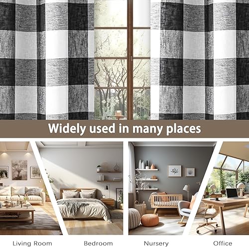 Vista 175 de DriftAway - Cortinas de ojales opacas, patrón a cuadros, forro térmico con aislamiento, blackout, impresas a cuadros, 2 capas, juego de 2 paneles