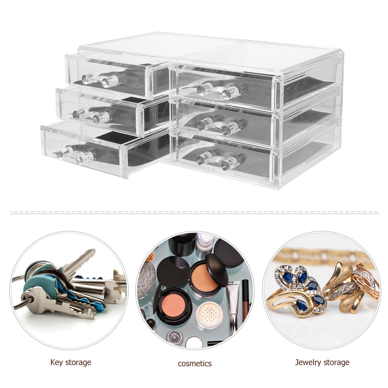 Organizzatore per Trucchi Acrilico Trasparente 3 Cassetti, Grande Capacità, Portatile per Conservare Cosmetici e Strumenti, Elegante e Funzionale per Bagno o Vanity